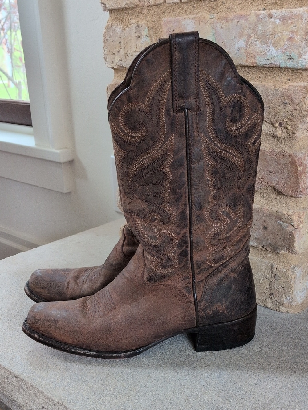 JB DILLON I Brown Leather Snip Toe Embroidered Cowgirl Western Cowboy Boots, 8.5 - Picture 1 of 16